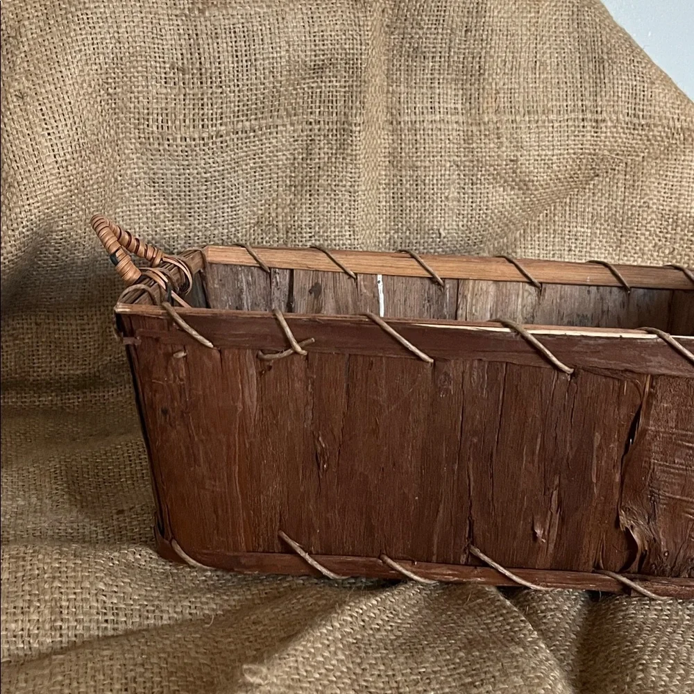 Rustic Brown Wood Basket with Handles - Home Accents